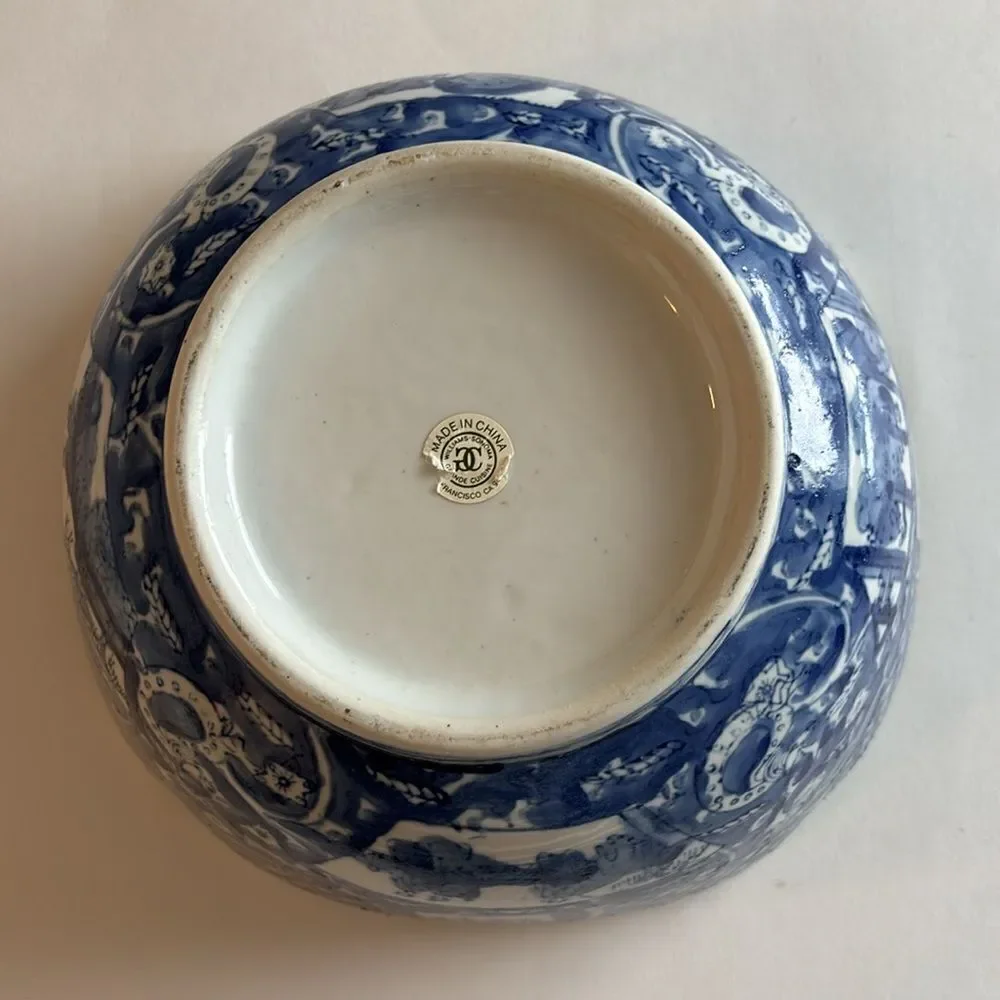 Williams Sonoma Vintage Asian Chinese Large Blue & White Porcelain Bowl 10”